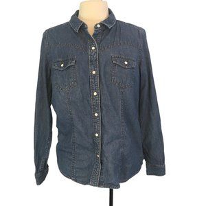 Bit & Bridle Womens Blue Chambray Button Front Fitted Shirt, Long Sleeves, Top L